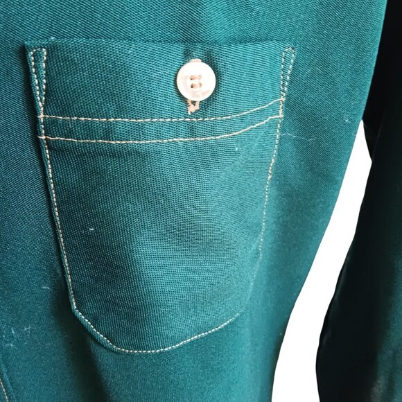 Men's Medium 16 Vintage Shirt 1970's Green Stretch Polyester Shirt Disco Collar - Picture 4 of 7